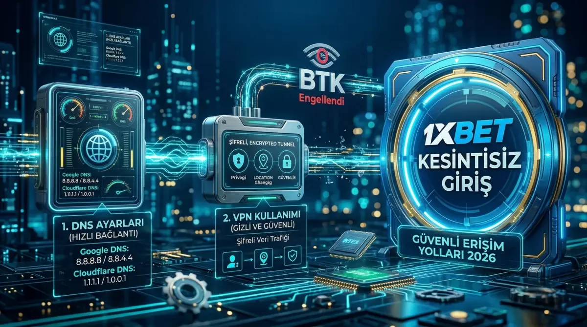 1xbet güvenli erişim yöntemleri, DNS ve VPN ayarları şeması